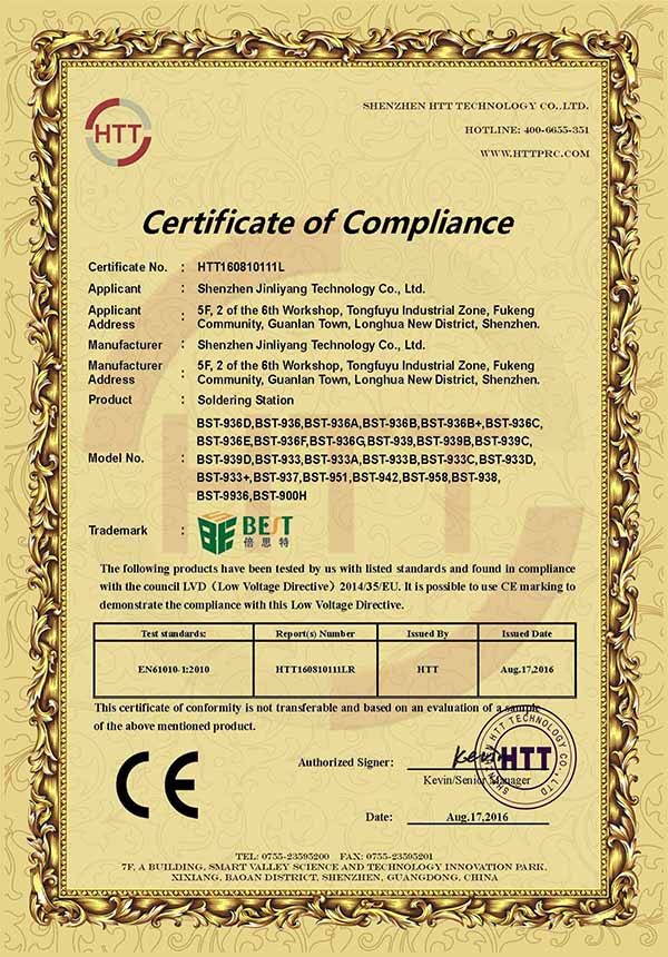 CE-LVD certificate of Soldering Station
